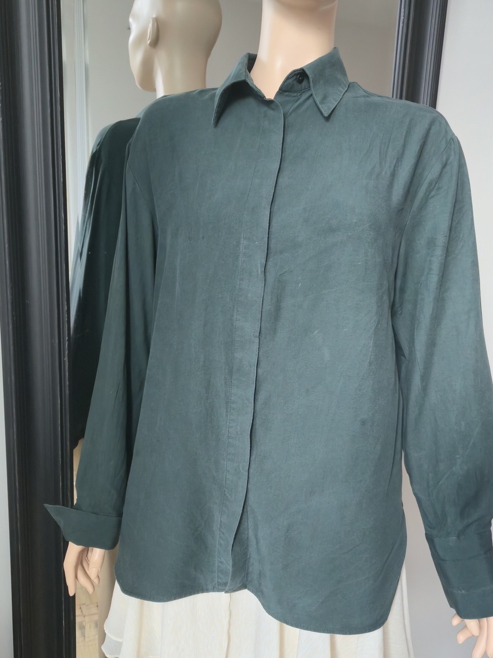 MNG Womens Long-Sleeve Button Front Blouse - Deep Teal Size M